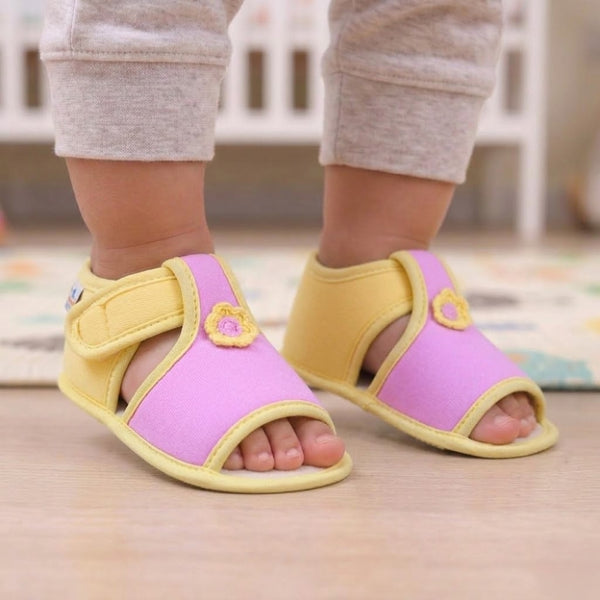 Baby Girls Skin-friendly Cotton Floral Purple,Yellow Velcro Sandal Booties-BT5544