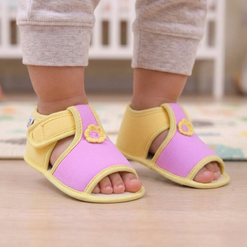 Baby Girls Skin-friendly Cotton Floral Purple,Yellow Velcro Sandal Booties-BT5544