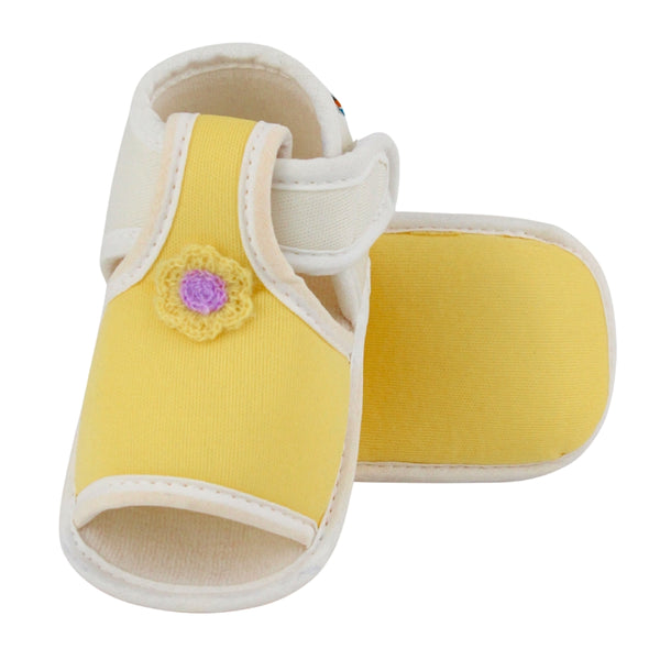 Baby Girls Skin-friendly Cotton Floral Yellow,White Velcro Sandal Booties-BT5545