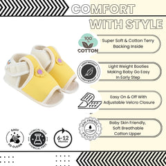 Baby Girls Skin-friendly Cotton Floral Yellow,White Velcro Sandal Booties-BT5545