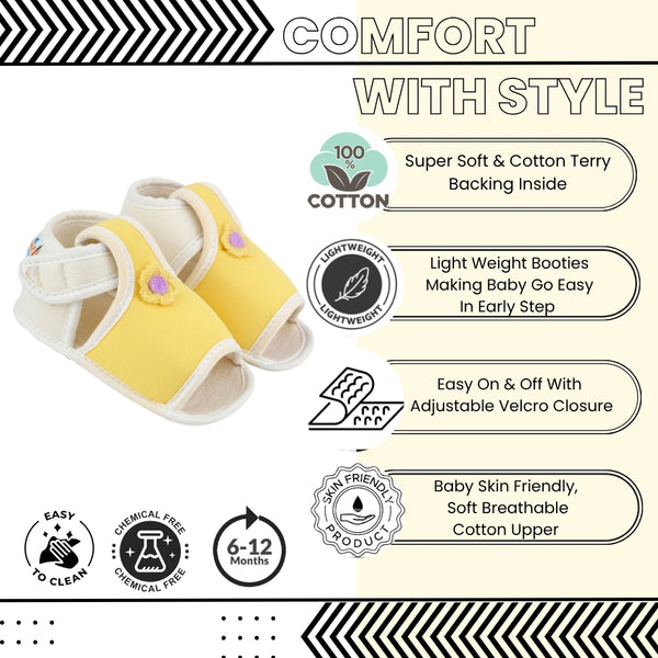 Baby Girls Skin-friendly Cotton Floral Yellow,White Velcro Sandal Booties-BT5545