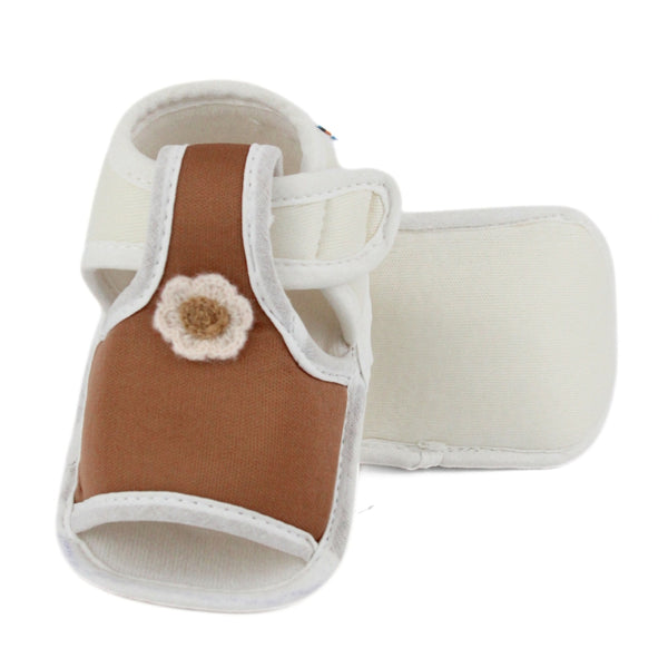 Baby Girls Skin-friendly Cotton Floral Brown,White Velcro Sandal Booties-BT5546