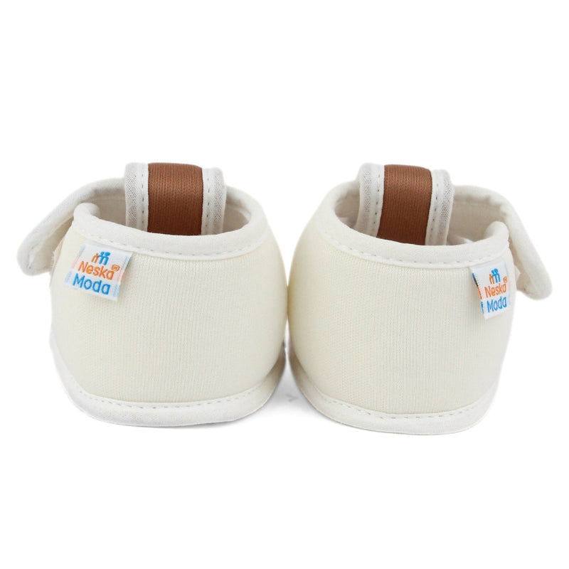 Baby Girls Skin-friendly Cotton Floral Brown,White Velcro Sandal Booties-BT5546
