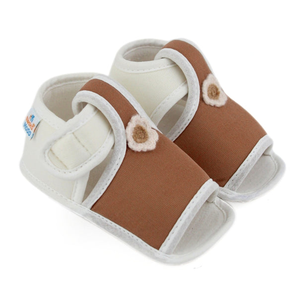 Baby Girls Skin-friendly Cotton Floral Brown,White Velcro Sandal Booties-BT5546