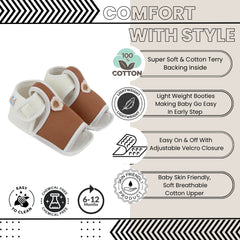 Baby Girls Skin-friendly Cotton Floral Brown,White Velcro Sandal Booties-BT5546