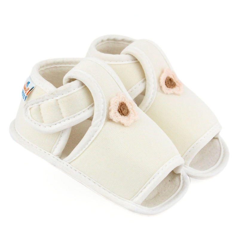 Baby Girls Skin-friendly Cotton Floral White Velcro Sandal Booties-BT5547