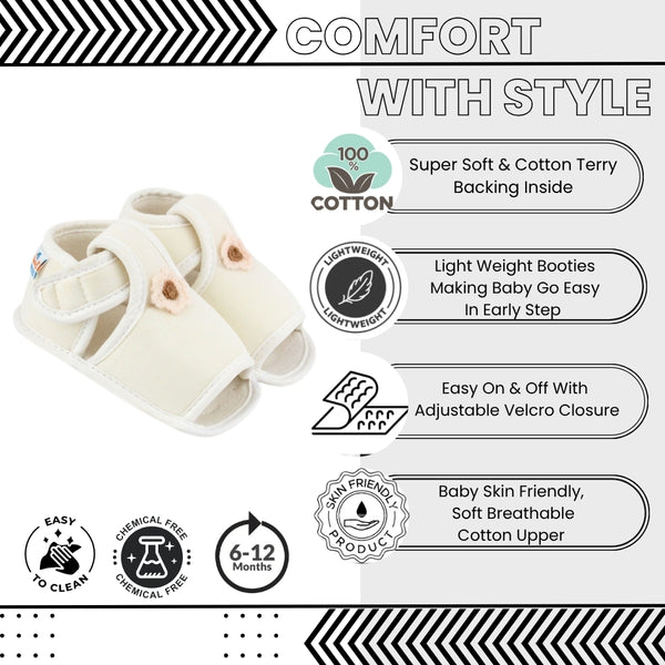Baby Girls Skin-friendly Cotton Floral White Velcro Sandal Booties-BT5547