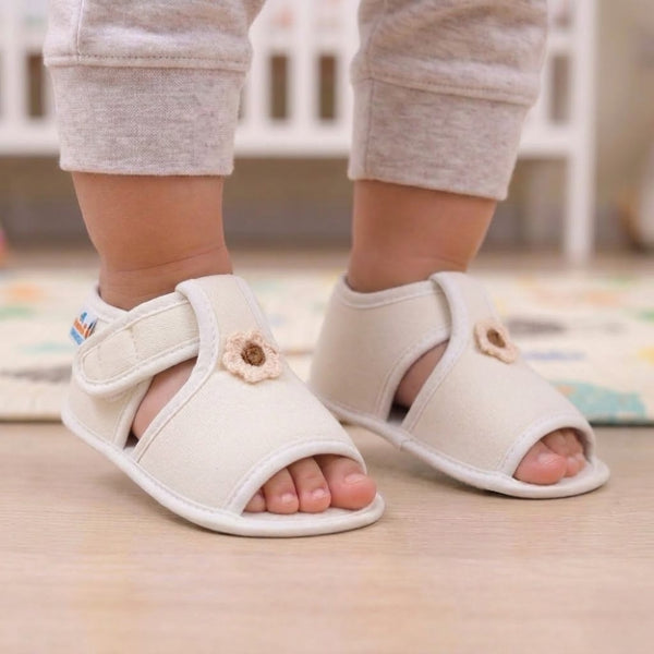 Baby Girls Skin-friendly Cotton Floral White Velcro Sandal Booties-BT5547