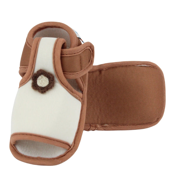Baby Girls Skin-friendly Cotton Floral White,Brown Velcro Sandal Booties-BT5548