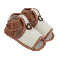 Baby Girls Skin-friendly Cotton Floral White,Brown Velcro Sandal Booties-BT5548