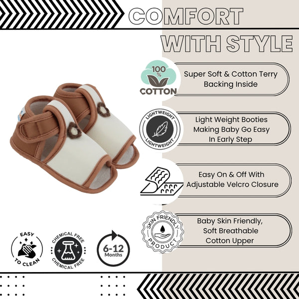 Baby Girls Skin-friendly Cotton Floral White,Brown Velcro Sandal Booties-BT5548