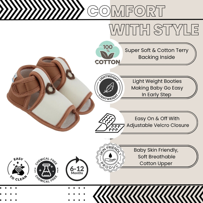 Baby Girls Skin-friendly Cotton Floral White,Brown Velcro Sandal Booties-BT5548