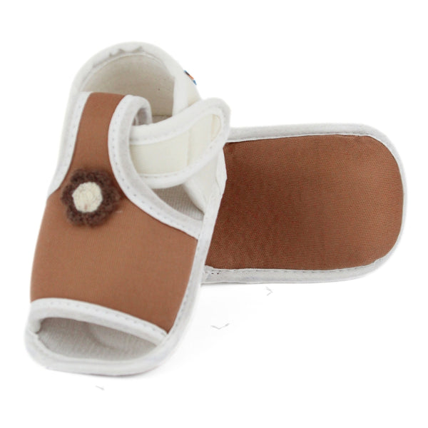 Baby Girls Skin-friendly Cotton Floral Brown,White Velcro Sandal Booties-BT5549