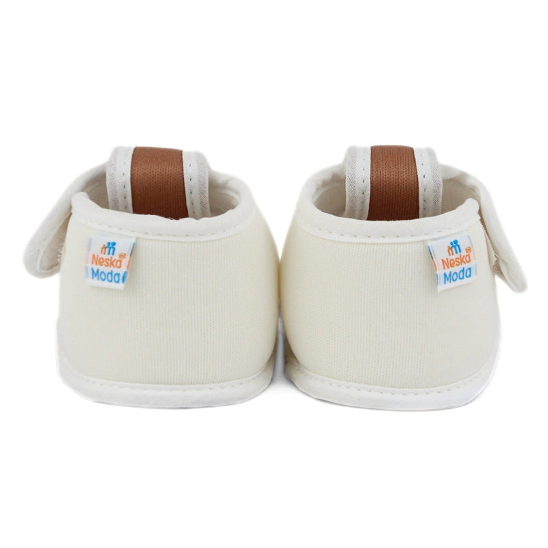 Baby Girls Skin-friendly Cotton Floral Brown,White Velcro Sandal Booties-BT5549