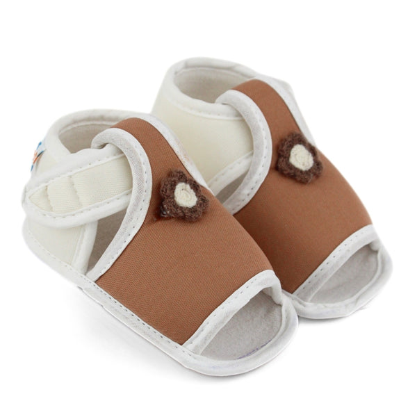 Baby Girls Skin-friendly Cotton Floral Brown,White Velcro Sandal Booties-BT5549