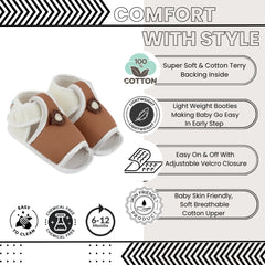 Baby Girls Skin-friendly Cotton Floral Brown,White Velcro Sandal Booties-BT5549