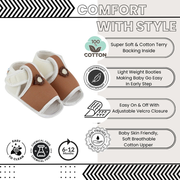 Baby Girls Skin-friendly Cotton Floral Brown,White Velcro Sandal Booties-BT5549