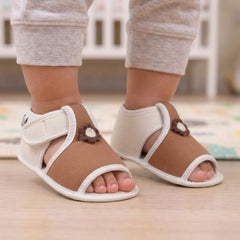 Baby Girls Skin-friendly Cotton Floral Brown,White Velcro Sandal Booties-BT5549