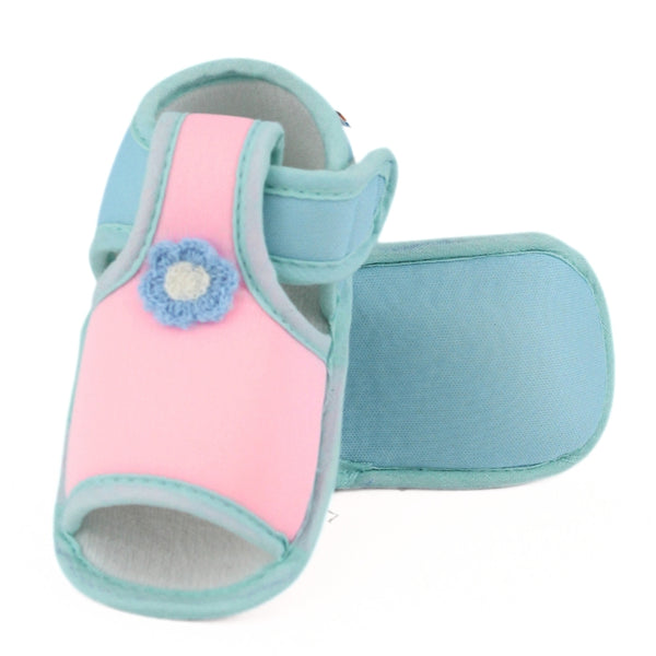 Baby Girls Skin-friendly Cotton Floral Pink,Green Velcro Sandal Booties-BT5550