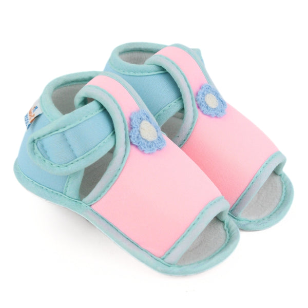 Baby Girls Skin-friendly Cotton Floral Pink,Green Velcro Sandal Booties-BT5550