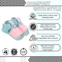 Baby Girls Skin-friendly Cotton Floral Pink,Green Velcro Sandal Booties-BT5550