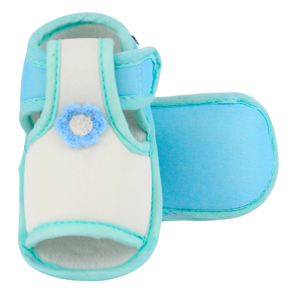 Baby Girls Skin-friendly Cotton Floral White,Green Velcro Sandal Booties-BT5551