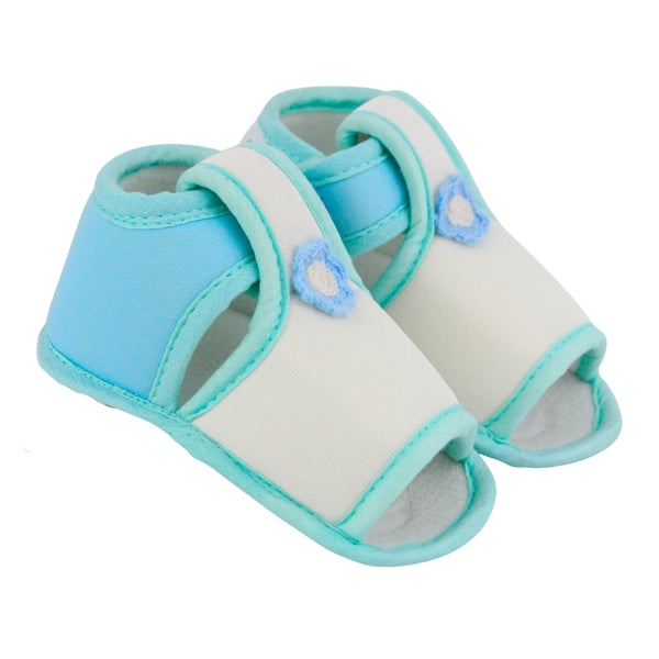 Baby Girls Skin-friendly Cotton Floral White,Green Velcro Sandal Booties-BT5551