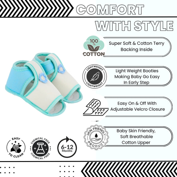 Baby Girls Skin-friendly Cotton Floral White,Green Velcro Sandal Booties-BT5551