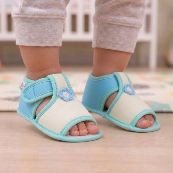 Baby Girls Skin-friendly Cotton Floral White,Green Velcro Sandal Booties-BT5551