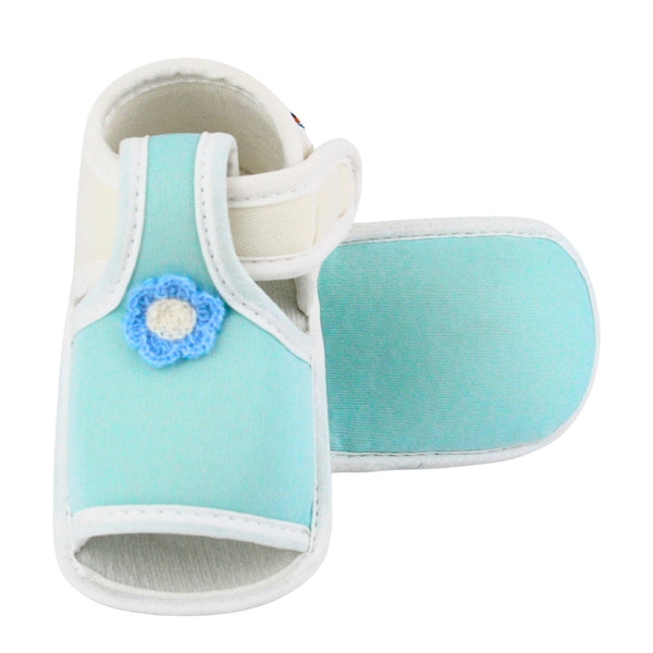 Baby Girls Skin-friendly Cotton Floral Green,White Velcro Sandal Booties-BT5552