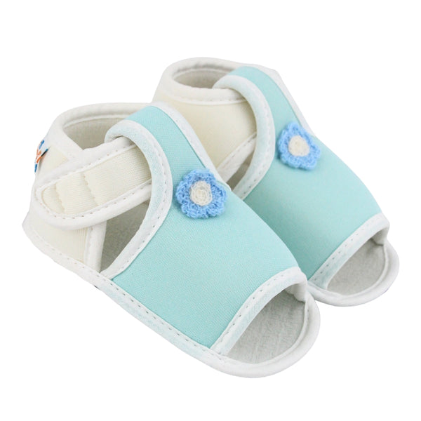 Baby Girls Skin-friendly Cotton Floral Green,White Velcro Sandal Booties-BT5552