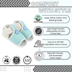Baby Girls Skin-friendly Cotton Floral Green,White Velcro Sandal Booties-BT5552
