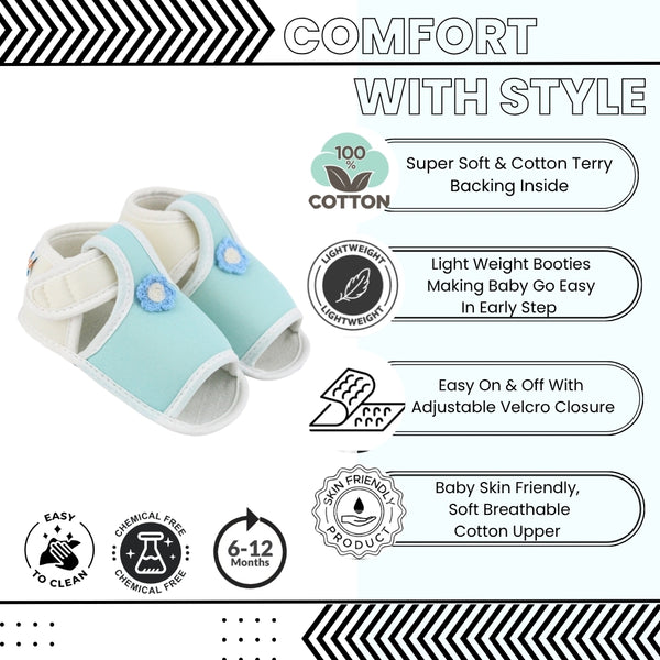Baby Girls Skin-friendly Cotton Floral Green,White Velcro Sandal Booties-BT5552
