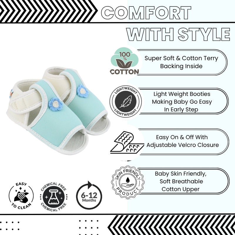 Baby Girls Skin-friendly Cotton Floral Green,White Velcro Sandal Booties-BT5552