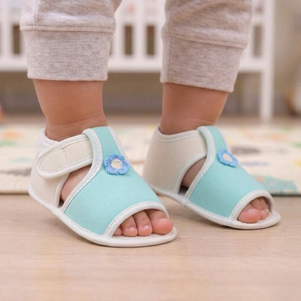 Baby Girls Skin-friendly Cotton Floral Green,White Velcro Sandal Booties-BT5552