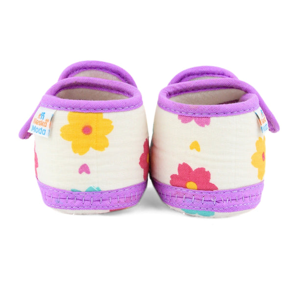Baby Unisex Skin-friendly Muslin Floral White,Purple Velcro Shoe Booties-BT5553