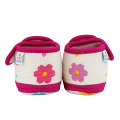 Baby Unisex Skin-friendly Muslin Floral White,Pink Velcro Shoe Booties-BT5554