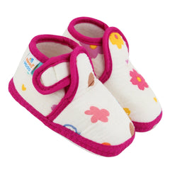 Baby Unisex Skin-friendly Muslin Floral White,Pink Velcro Shoe Booties-BT5554