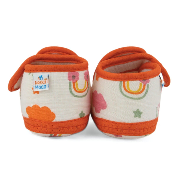 Baby Unisex Skin-friendly Muslin Floral White,Orange Velcro Shoe Booties-BT5555