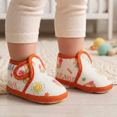Baby Unisex Skin-friendly Muslin Floral White,Orange Velcro Shoe Booties-BT5555