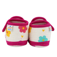 Baby Unisex Skin-friendly Muslin Floral White,Pink Velcro Shoe Booties-BT5556