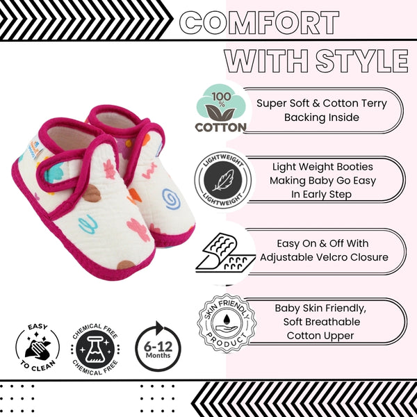Baby Unisex Skin-friendly Muslin Floral White,Pink Velcro Shoe Booties-BT5556