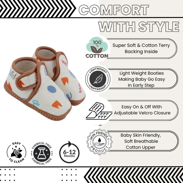 Baby Unisex Skin-friendly Muslin Floral White,Brown Velcro Shoe Booties-BT5557