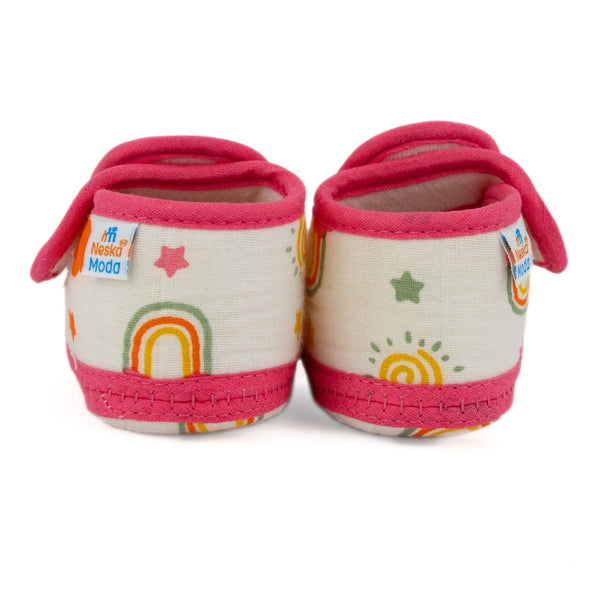 Baby Unisex Skin-friendly Muslin Floral White,Red Velcro Shoe Booties-BT5558