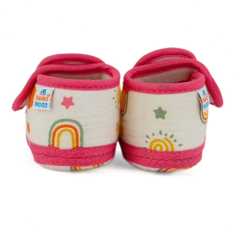 Baby Unisex Skin-friendly Muslin Floral White,Red Velcro Shoe Booties-BT5558