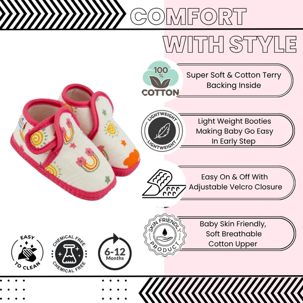 Baby Unisex Skin-friendly Muslin Floral White,Red Velcro Shoe Booties-BT5558