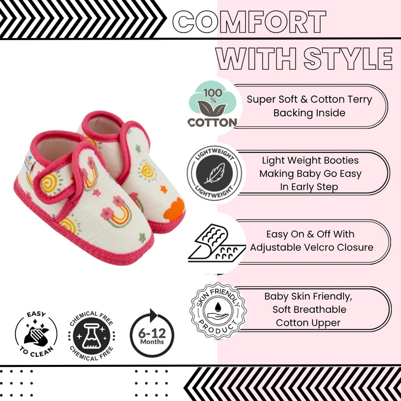 Baby Unisex Skin-friendly Muslin Floral White,Red Velcro Shoe Booties-BT5558