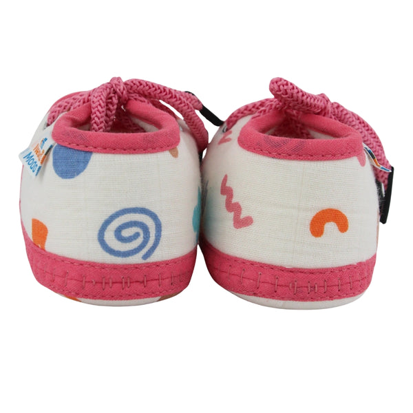 Baby Unisex Flower & Circle Muslin White,Pink Velcro Shoe Booties-BT5559