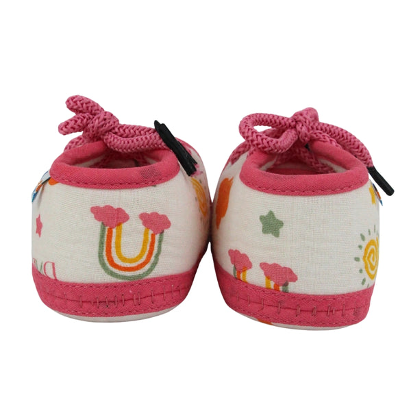 Baby Unisex Flower & Circle Muslin White,Pink Velcro Shoe Booties-BT5560