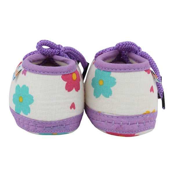 Baby Unisex Flower & Circle Muslin White,Purple Velcro Shoe Booties-BT5562